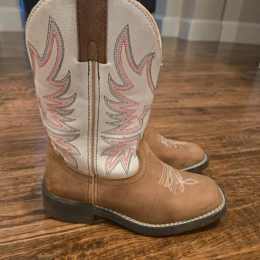 Kids Tan and Pink Western Cowboy Boots